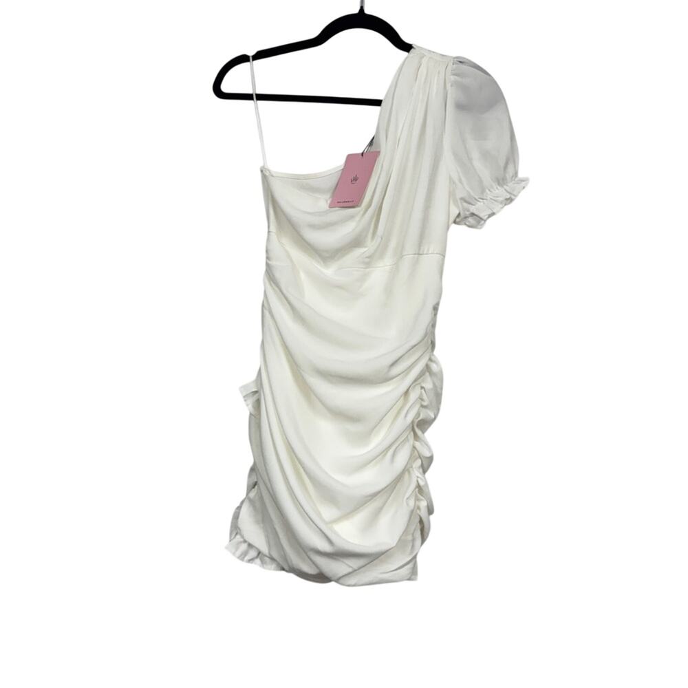 Hello Molly Not Fair On Me White One Shoulder Mini Dress Womens 6 Ruched Ruffled